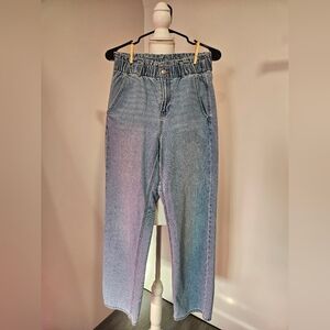 American Eagle Outfitters 90s Ruched High Waist Light Blue Straight Leg Jeans